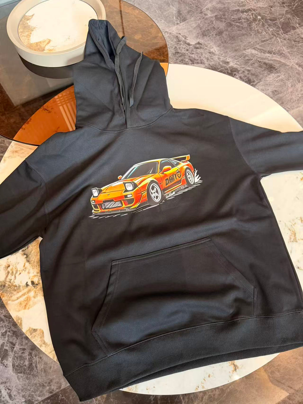 Tokyo Drift JDM Hoodie,RX7 Orange Drift Car Graphic Hooded Sweatshirt, Japanese Streetwear for Car Enthusiasts