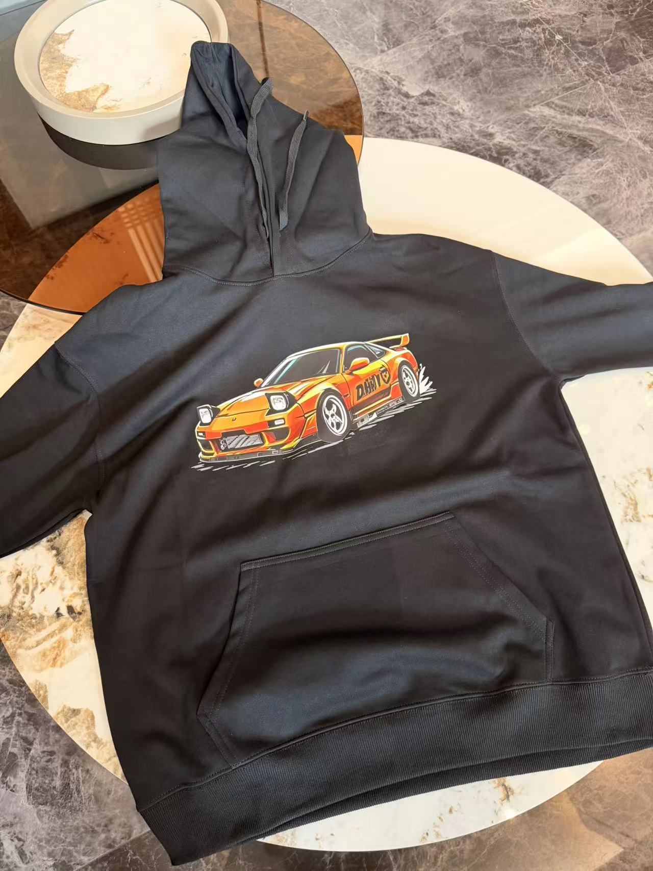 Tokyo Drift JDM Hoodie,RX7 Orange Drift Car Graphic Hooded Sweatshirt, Japanese Streetwear for Car Enthusiasts