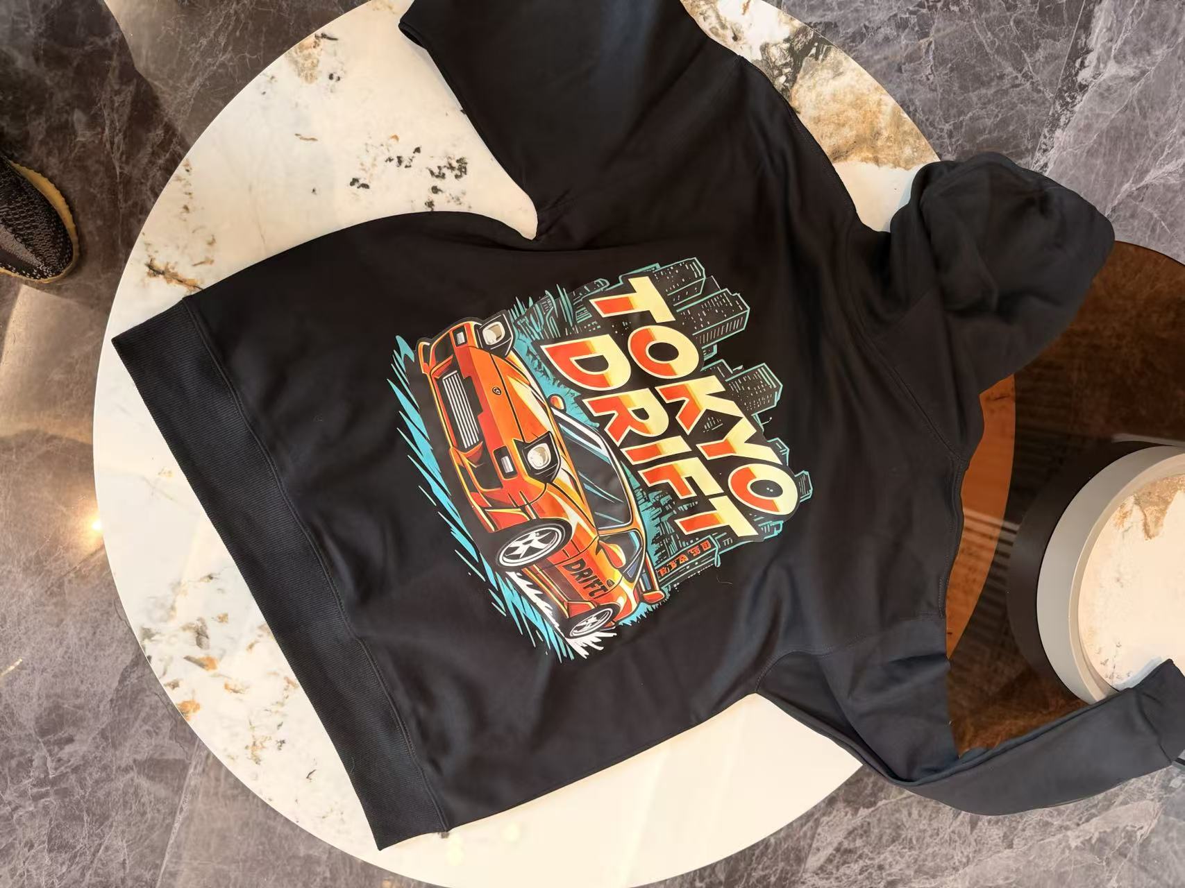 Tokyo Drift JDM Hoodie,RX7 Orange Drift Car Graphic Hooded Sweatshirt, Japanese Streetwear for Car Enthusiasts