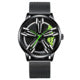 Car Rim Wheel Watch, JDM Tuning Car Enthusiast Wristwatch, Rotating Hub Dial, Black Stainless Steel Quartz Watch for Men