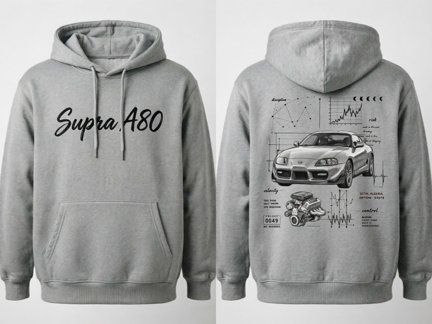 Toyota Supra A80 Blueprint T-Shirt / Hoodie - 2JZ-GTE Engine Sketch