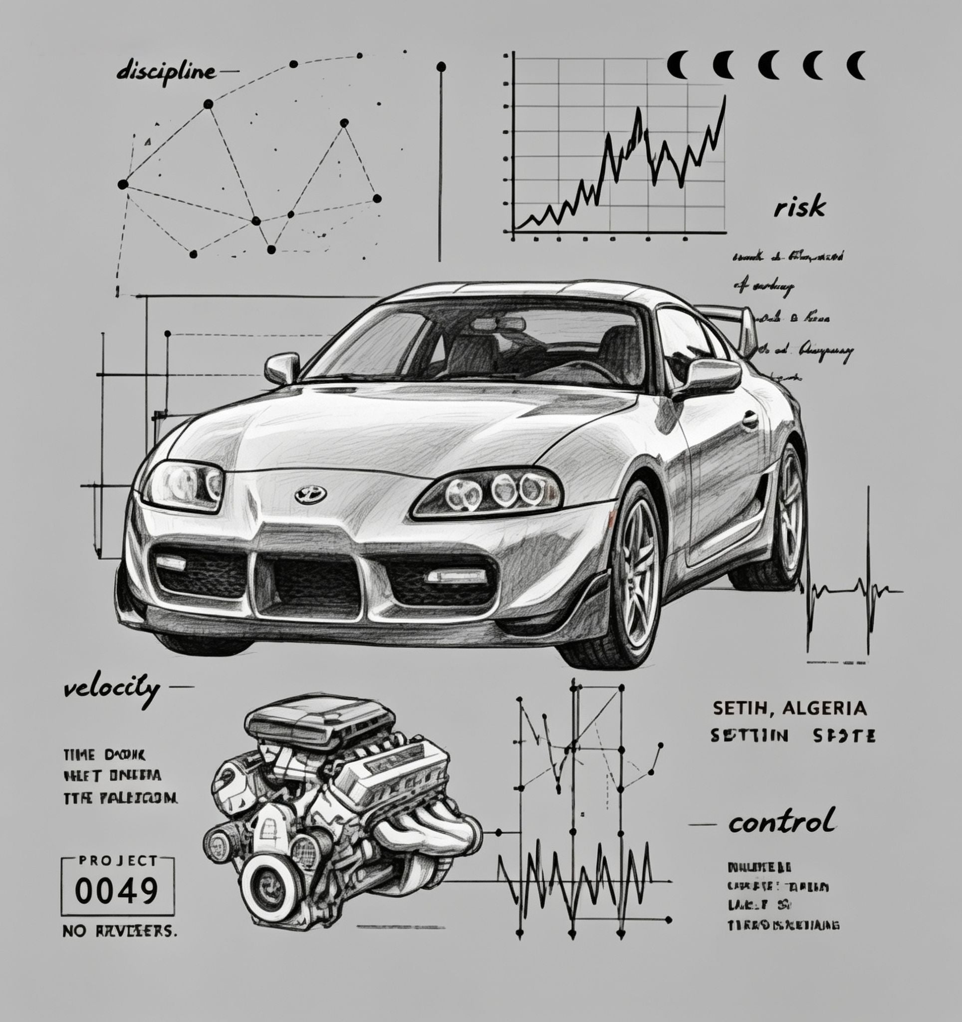 Toyota Supra A80 Blueprint T-Shirt / Hoodie - 2JZ-GTE Engine Sketch