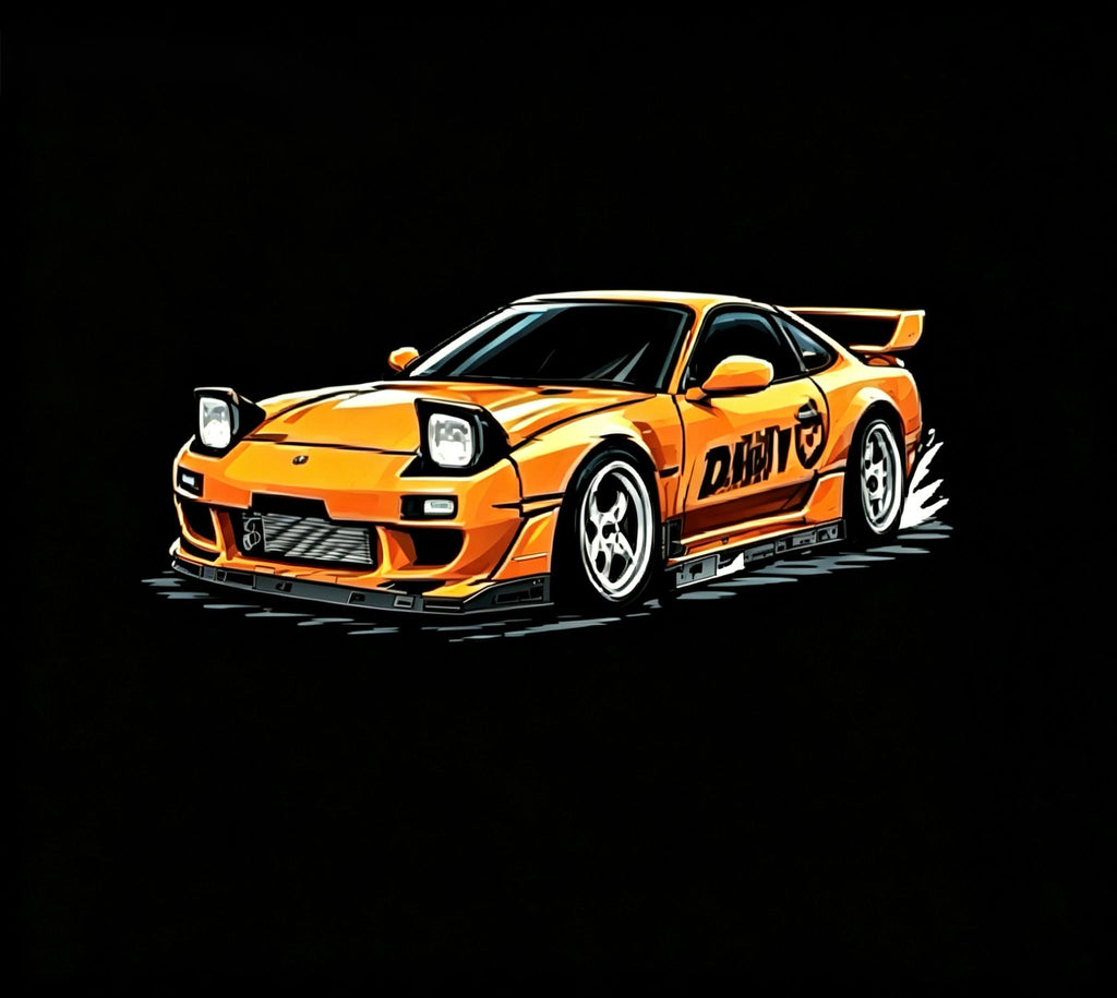 Tokyo Drift JDM Hoodie,RX7 Orange Drift Car Graphic Hooded Sweatshirt, Japanese Streetwear for Car Enthusiasts