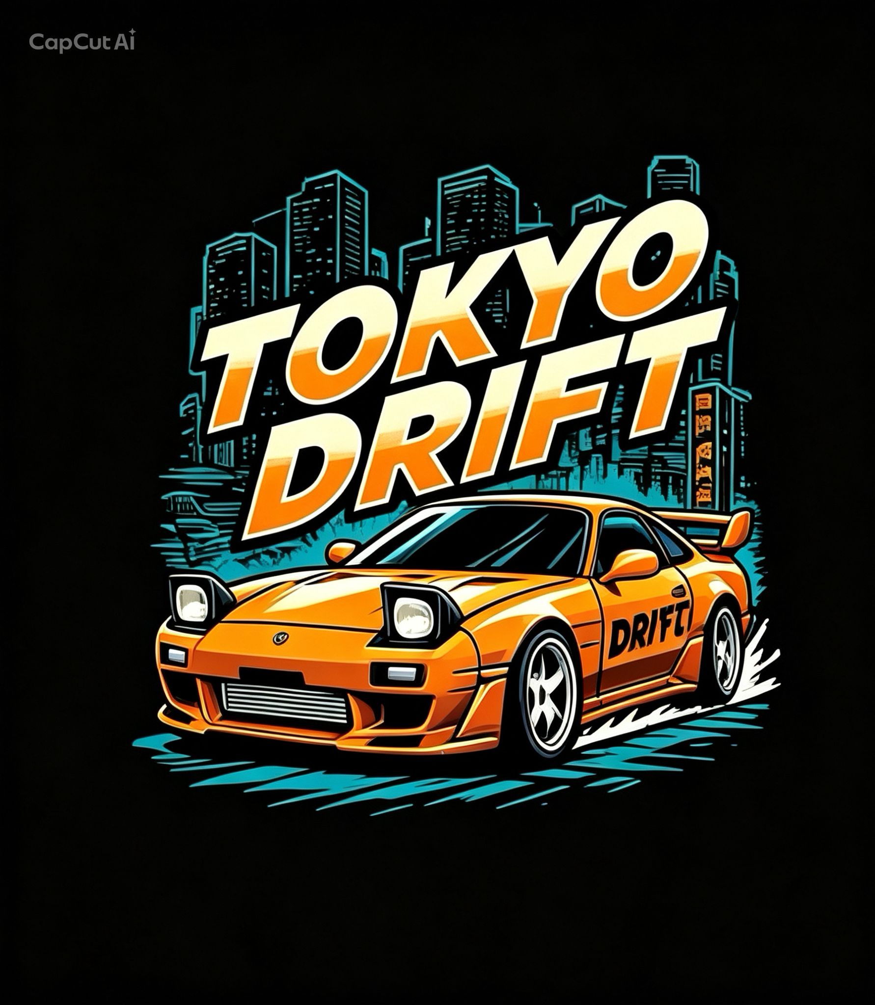 Tokyo Drift JDM Hoodie,RX7 Orange Drift Car Graphic Hooded Sweatshirt, Japanese Streetwear for Car Enthusiasts